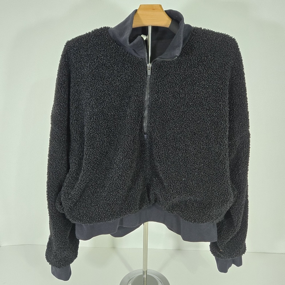 Fabletics Dream Polar Fleece Teddy Bear Pullover Size XL Black Cropped W Pockets